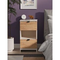 Swift Nefeli Ready Assembled 2 Drawer Bedside Table - Oak/Taupe
