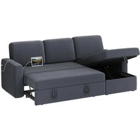 %a Sectional Sofa L-Shaped Sofa Couch Bed w/Chaise & USB, Reversible Couch Sleeper w/Pull Out Bed & Storage Space, 4-seat Fabri