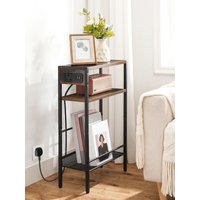 Slim Side Table with Charging Station Narrow Bedside Table for Small Spaces 3-Tier End Table with USB Ports and Power Outlet