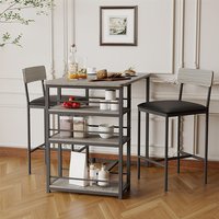 3Pcs Dining Room Table and Chairs Set Home Kitchen Breakfast Bar Table with 2 Upholstered Chairs and 3-Tier Storage Shelves