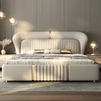 A Gold 200× 180 Double Bed Storage Luxury Leather Big Hotel Bedroom Beds King Adults Modern White Camas De Dormitorio Furniture